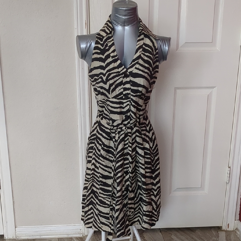 Antonio Melani Womens Halter Buttons  Black/Beige Midi Lining Dress Size 2